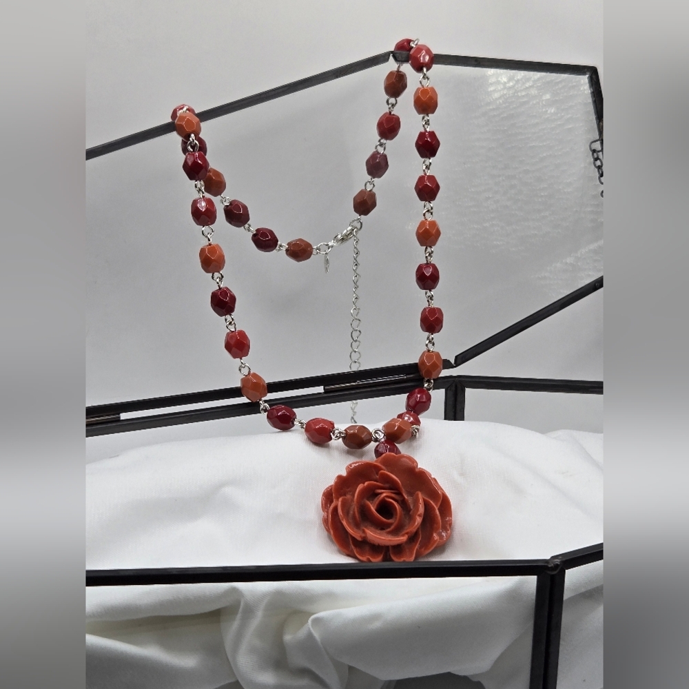 Rose Pendant Beaded Necklace | Earthy Tones
